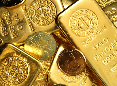 Gold bars and coins